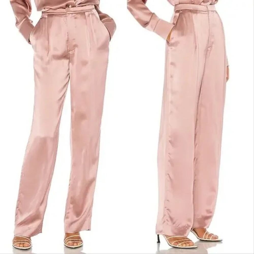 VINCE Liquid Shine Straight Leg Trousers Size 10 Pink Satin Wide Leg Career Wear - Picture 13 of 13
